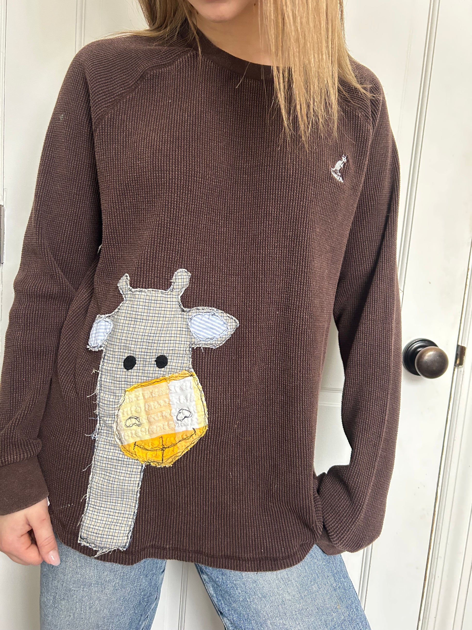 Giraffe long sleeve waffle knit shirt
