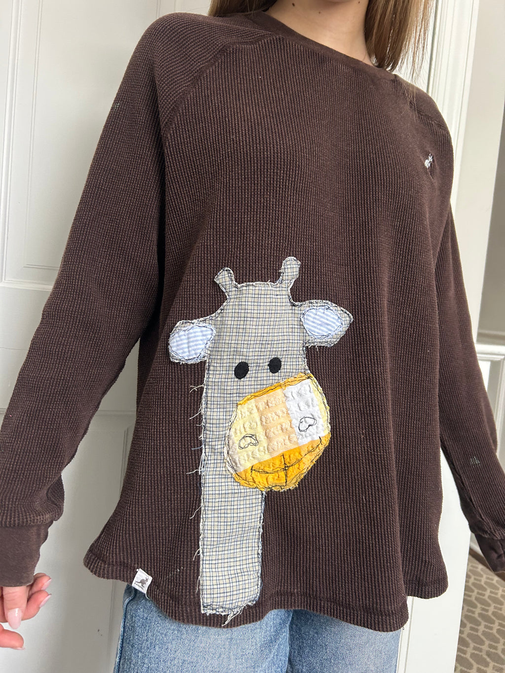 Giraffe long sleeve waffle knit shirt