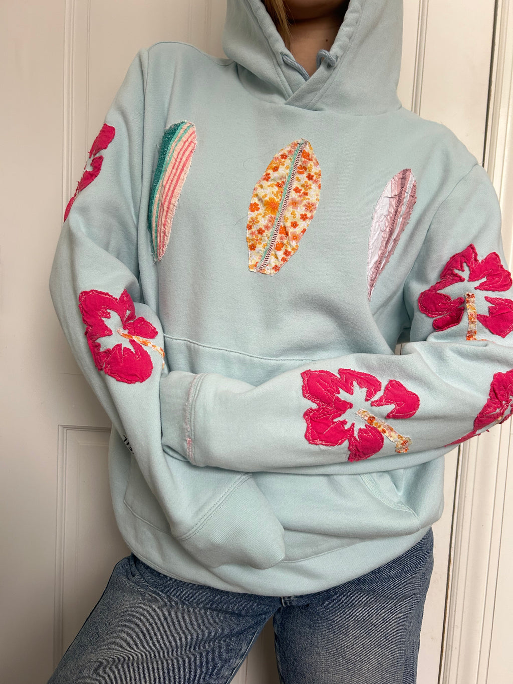 Surfboard and Hibiscus Flower Hoodie