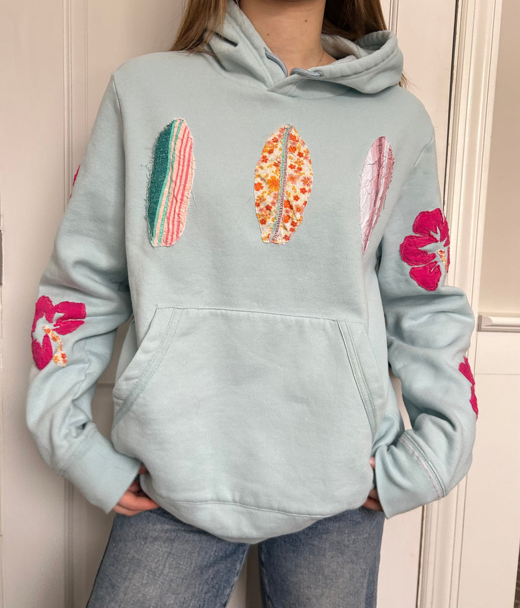 Surfboard and Hibiscus Flower Hoodie