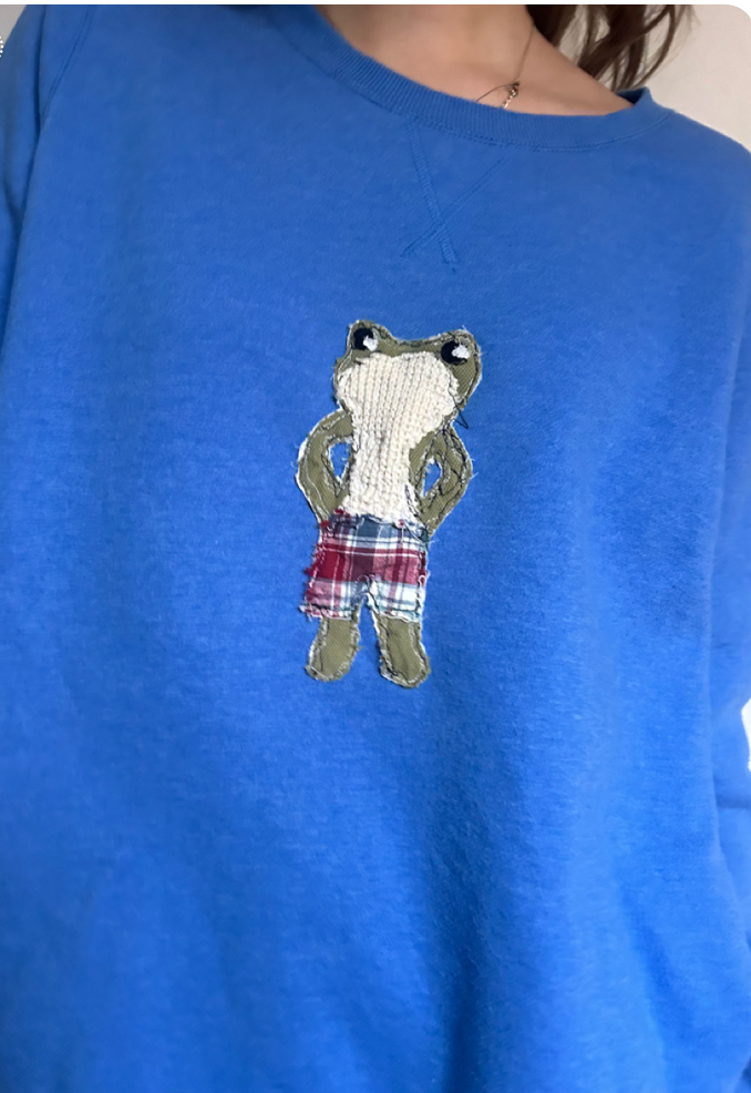 Frog in Boxers Blue Crewneck Sweatshirt