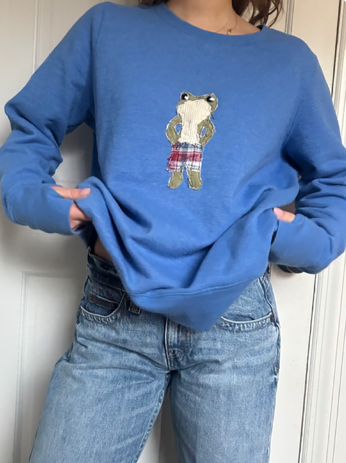 Frog in Boxers Blue Crewneck Sweatshirt
