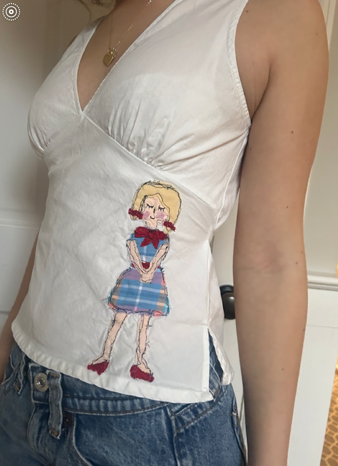 Girl Design on White Tie Back Tank