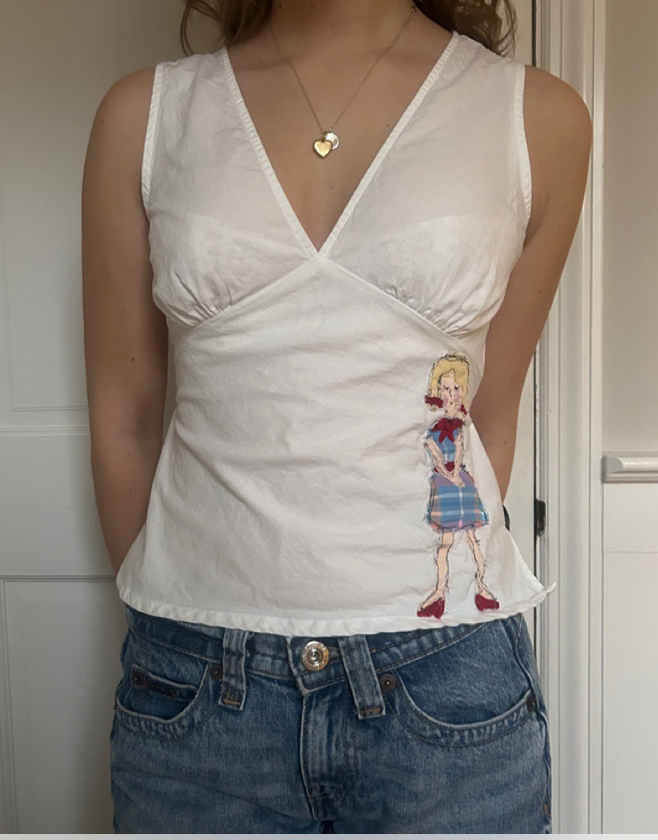 Girl Design on White Tie Back Tank