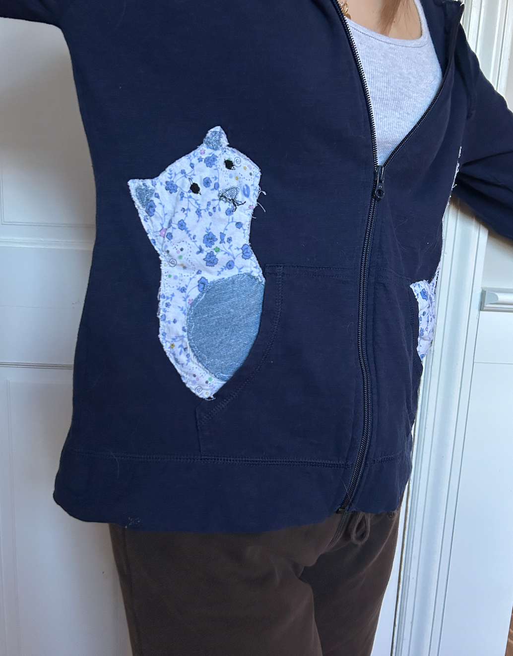 Cat Zip Up Navy Hoodie