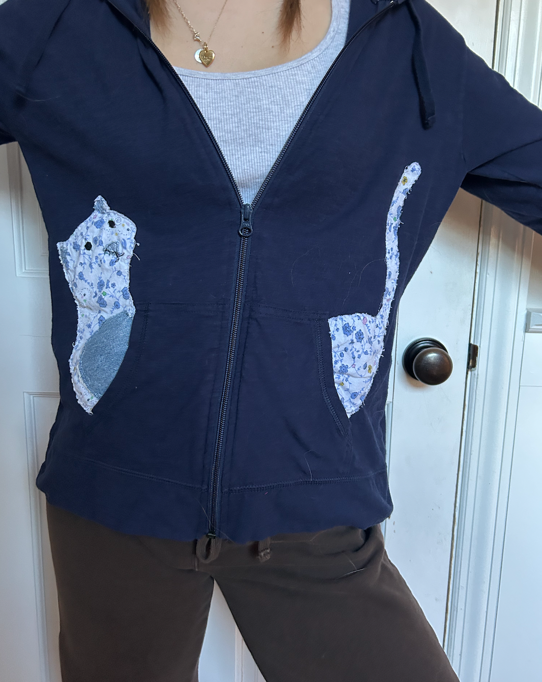 Cat Zip Up Navy Hoodie