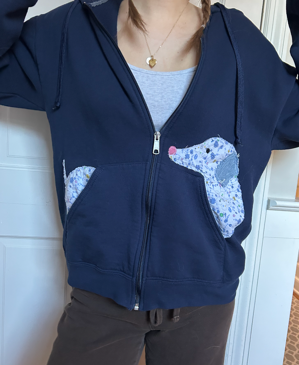 Dog Zip Up Navy Hoodie