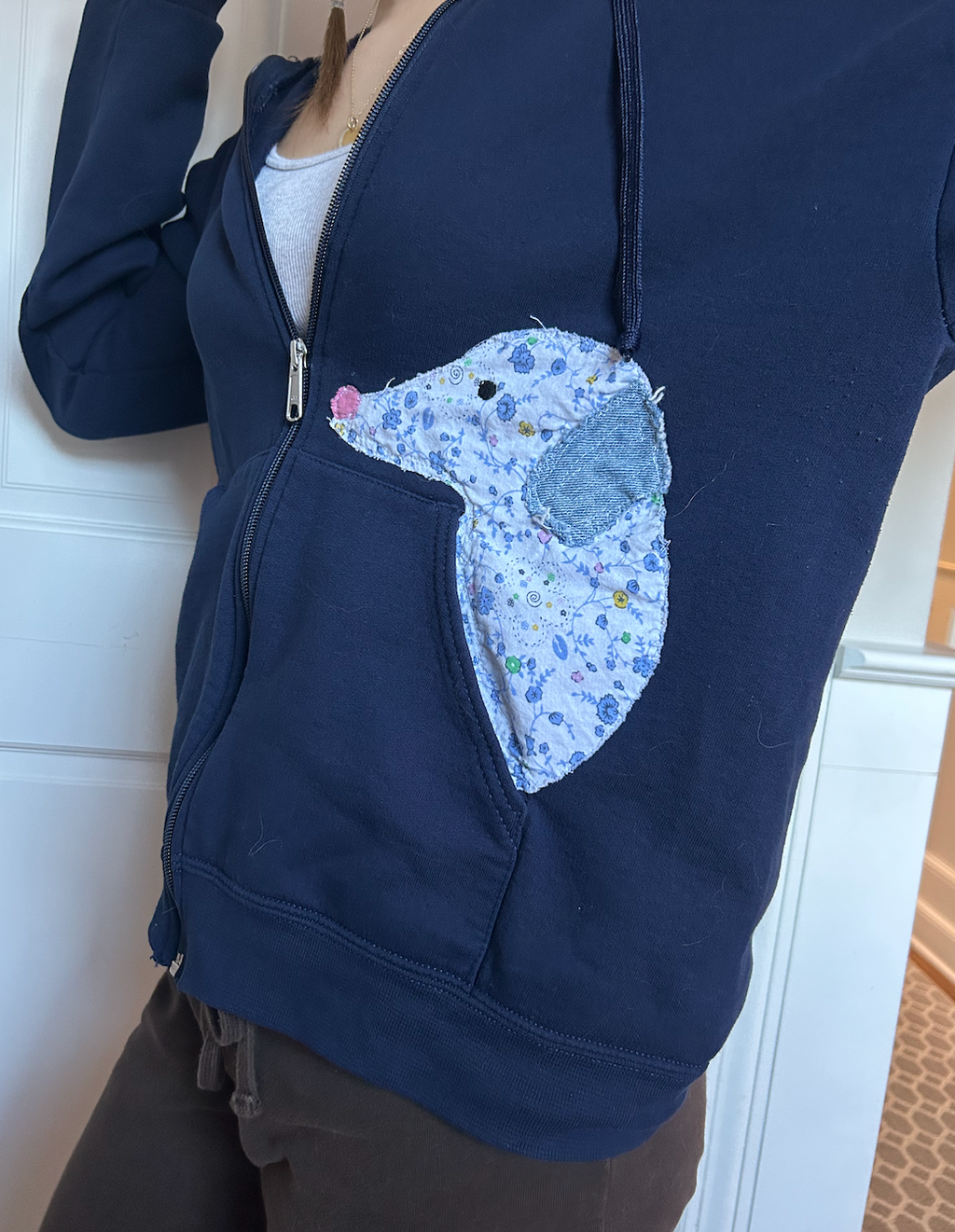 Dog Zip Up Navy Hoodie