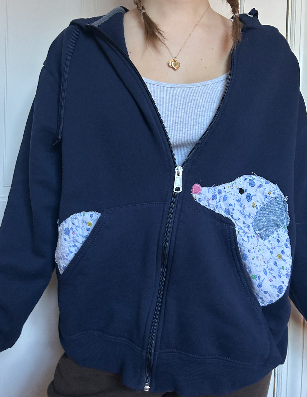 Dog Zip Up Navy Hoodie
