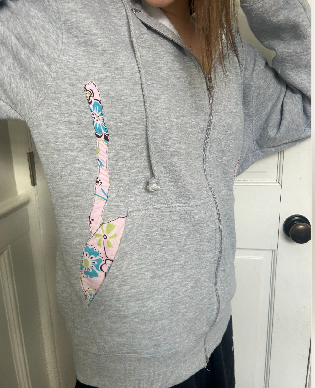 Cat in Pocket Grey Hoodie - BROKEN ZIPPER